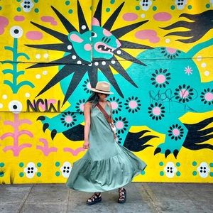 Silk & salt green Cancun dress M